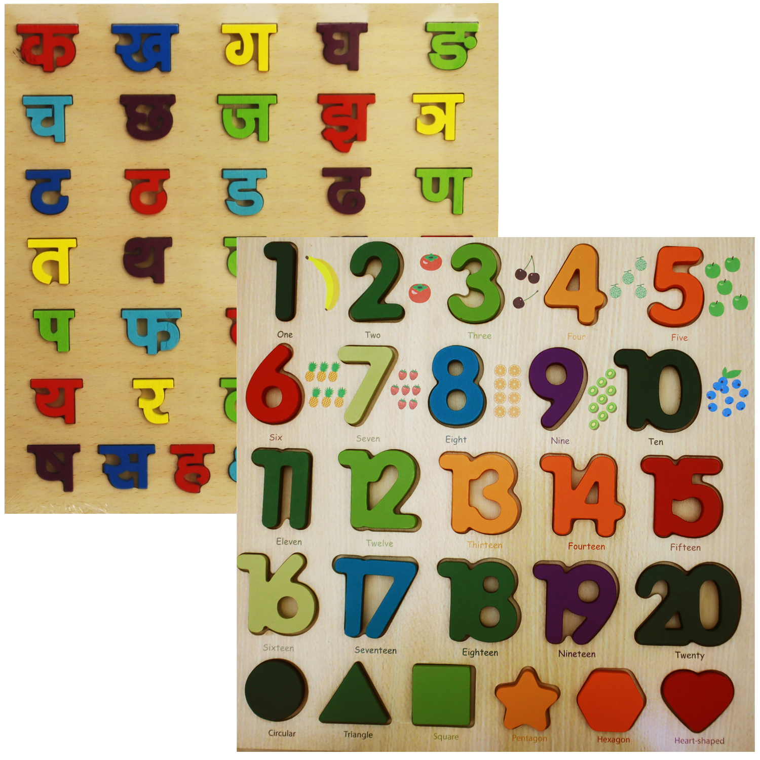 2 Pieces Montessori Wooden Puzzle Set for Baby & Toddlers: Numbers 1-20 & Nepali Alphabet | Educational Toy for Early Learning, Fine Motor Skills & Skill Development | Vibrant, Kid-Friendly Design