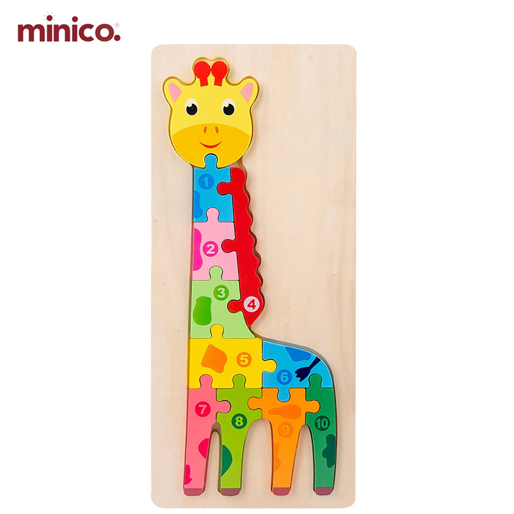 Minico Wooden Shape & Color Matching Puzzle Board - Montessori Educational Toy for Toddlers & Kids (9 Geometric Shapes, Fine Motor & Cognitive Development)