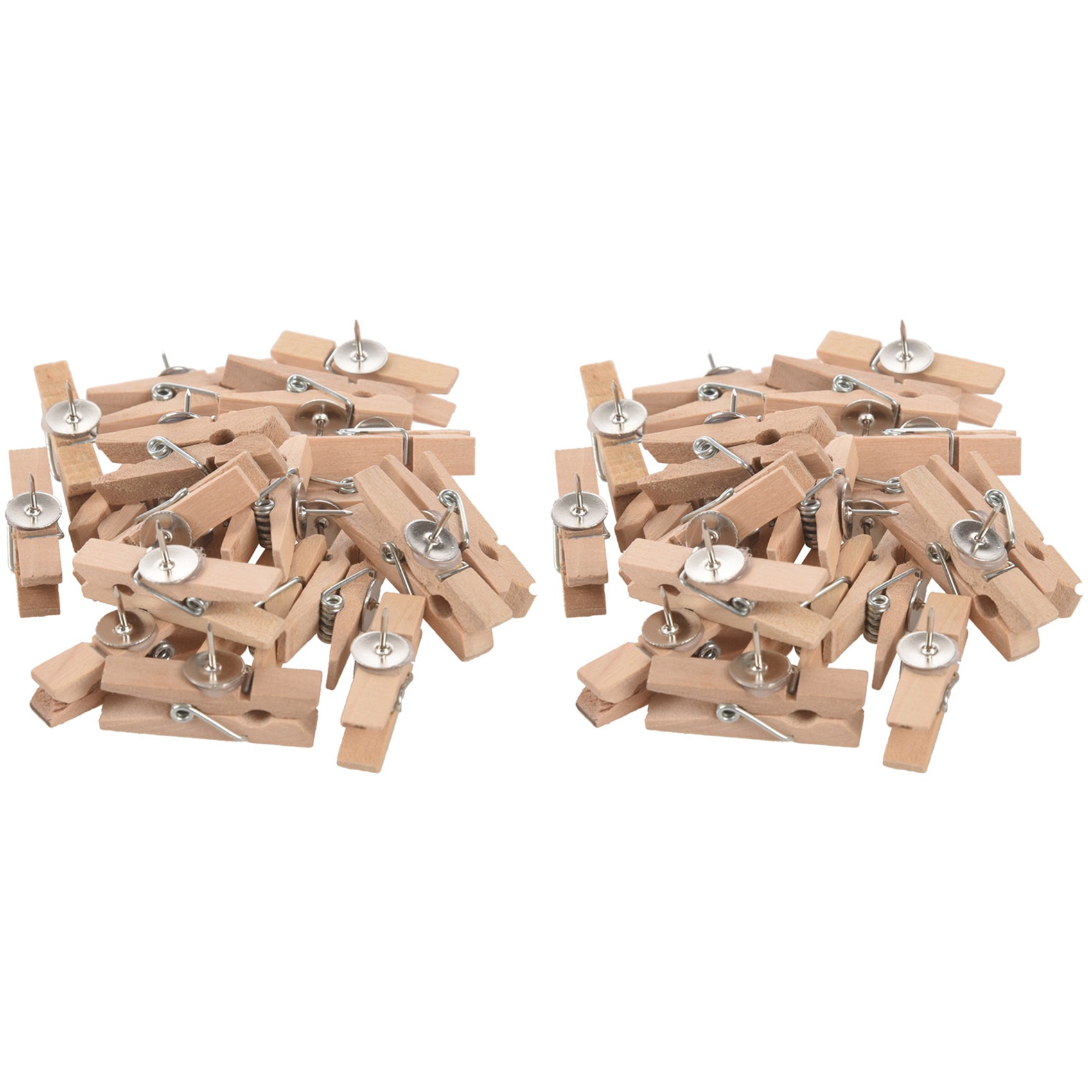 fasdaga Push Pins with Wooden Clips Pushpins Tacks Thumbtacks, Paper Clips with Pins Natural Color 60Pcs