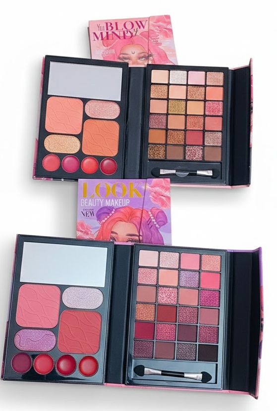 All In One Makeup Book Kit Palette | 24 Eyeshadow, 2 Highlighter, 2 Blusher, 4 Lip Shades with Brush & Mirror 1pcs