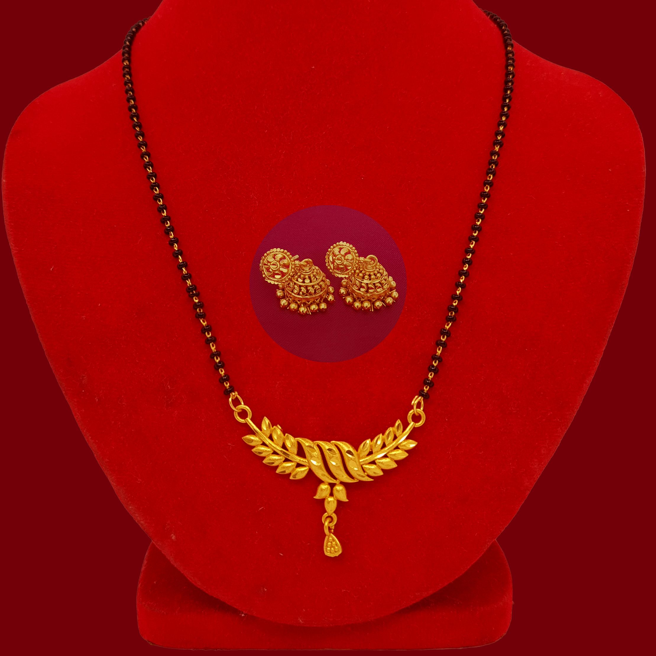 Gold Plated Mangalsutra With One Pair Earring | Locket Mangalsutra Indian Mangalsutra Short Mangalsutra For Daily Use Gold Polish Mangalsutra Gold Design Mangalsutra For Everday Use Magalsutra Design Nepali Mangalsutra Married Necklace For Engagement