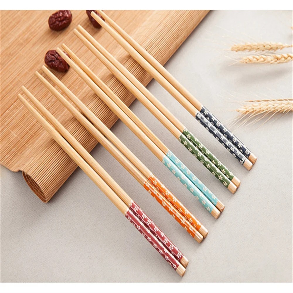 1Pairs Hot Pot Anti Slip Design Printed Chopsticks 24CM Handmade Classic Wooden Chopsticks Reusable Sushi Kitchen Tool