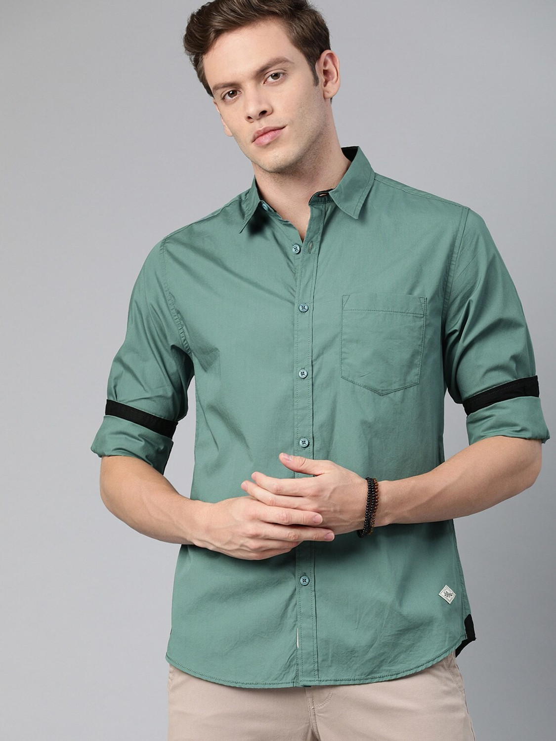 Fabdale Men’s Pure Cotton Solid Green Casual Shirt | Effortless Comfort & Timeless Style (ROAD-014)