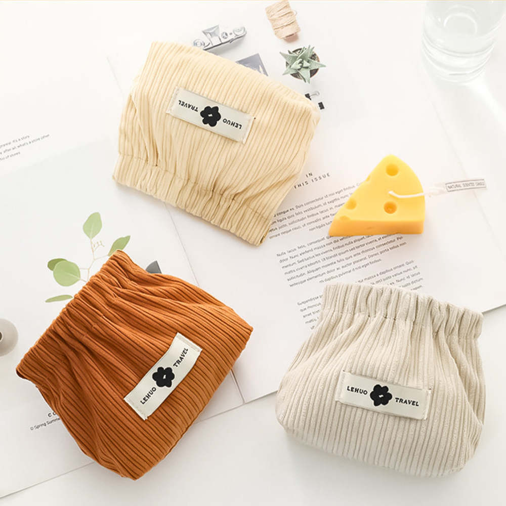 Portable Corduroy Storage Bag Elastic Cosmetics Storage Bag Shrapnel Corduroy for Gift Option Travel Daily Essentials
