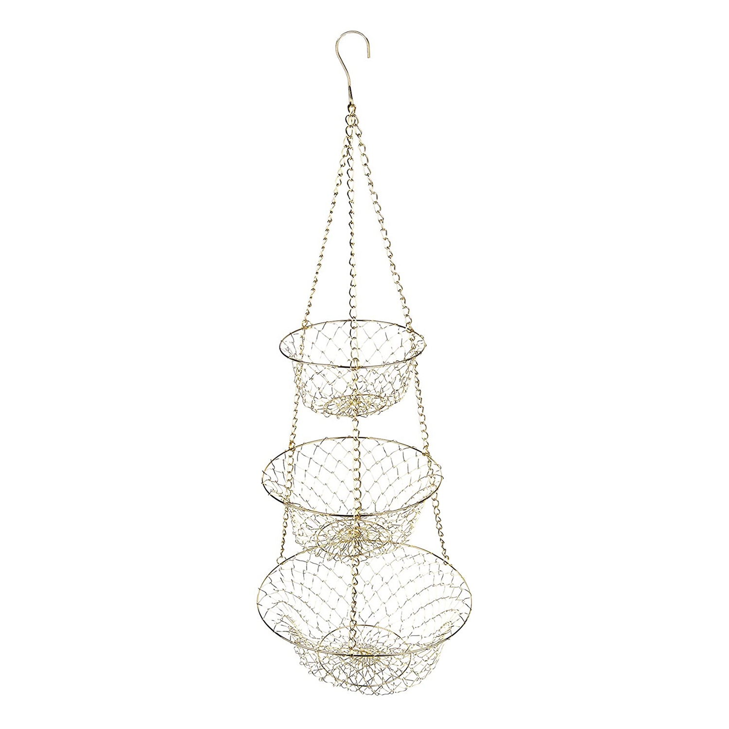 3 Tier Fruit, Vegetable Kitchen Storage Basket Hanging Basket(Gold)