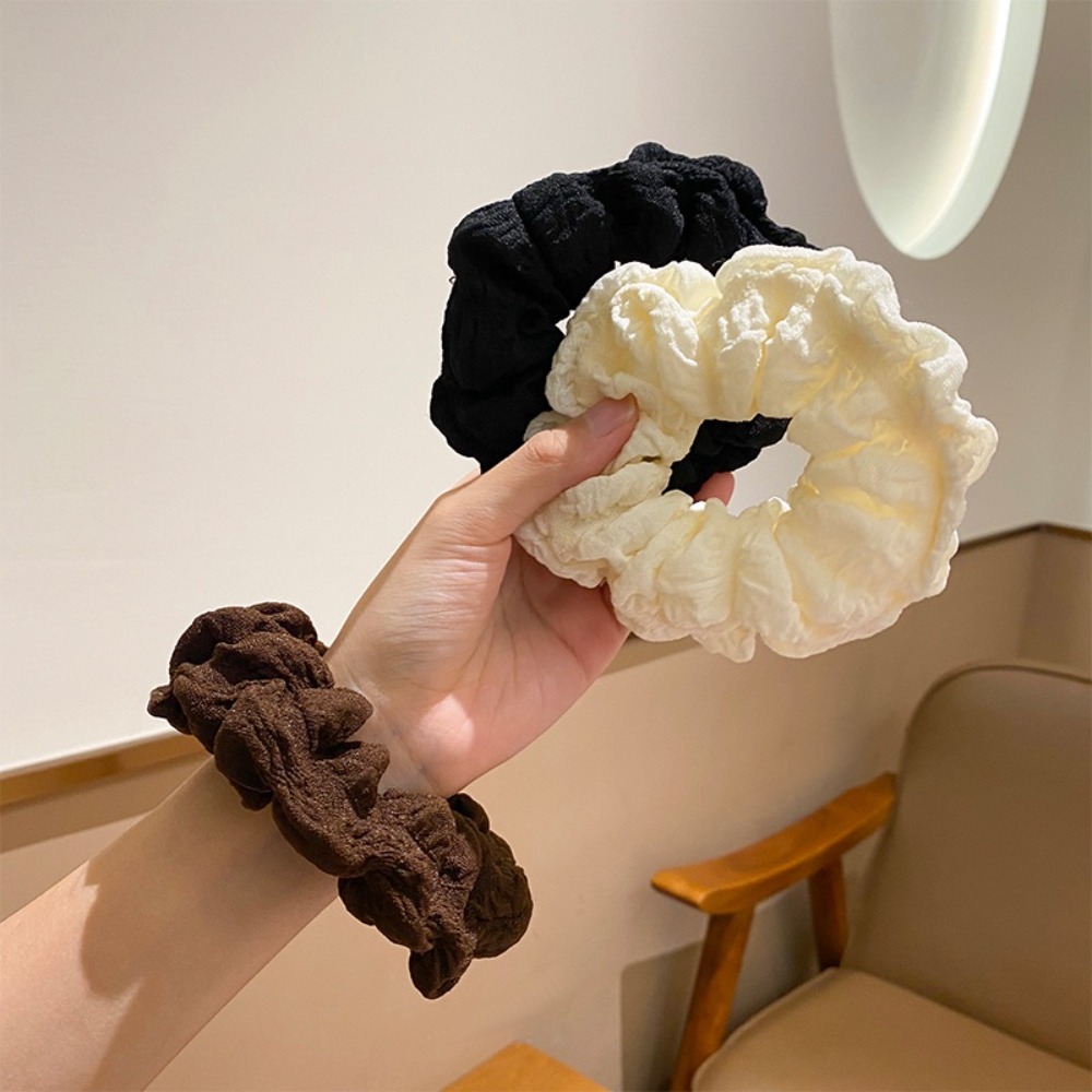 New Large Korean Puff Hair Loop Ruffle Design Solid Color Headband Vintage Tie Hair Hair Ring Hair Ornament