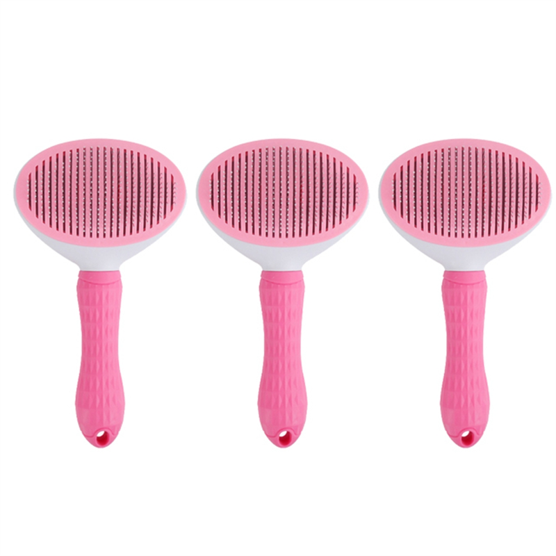 Self Cleaning Pet Hair Removal Comb Cat Brush Pet Hair Removal Comb Grooming Brush Comb Pink