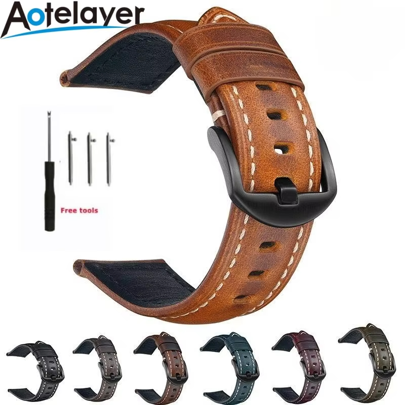 Quick Release Handmade Vintage Genuine Oil Waxed Head Layer Leather Watch Band 18 20 22 24 26mm Straps Watch Bracelet