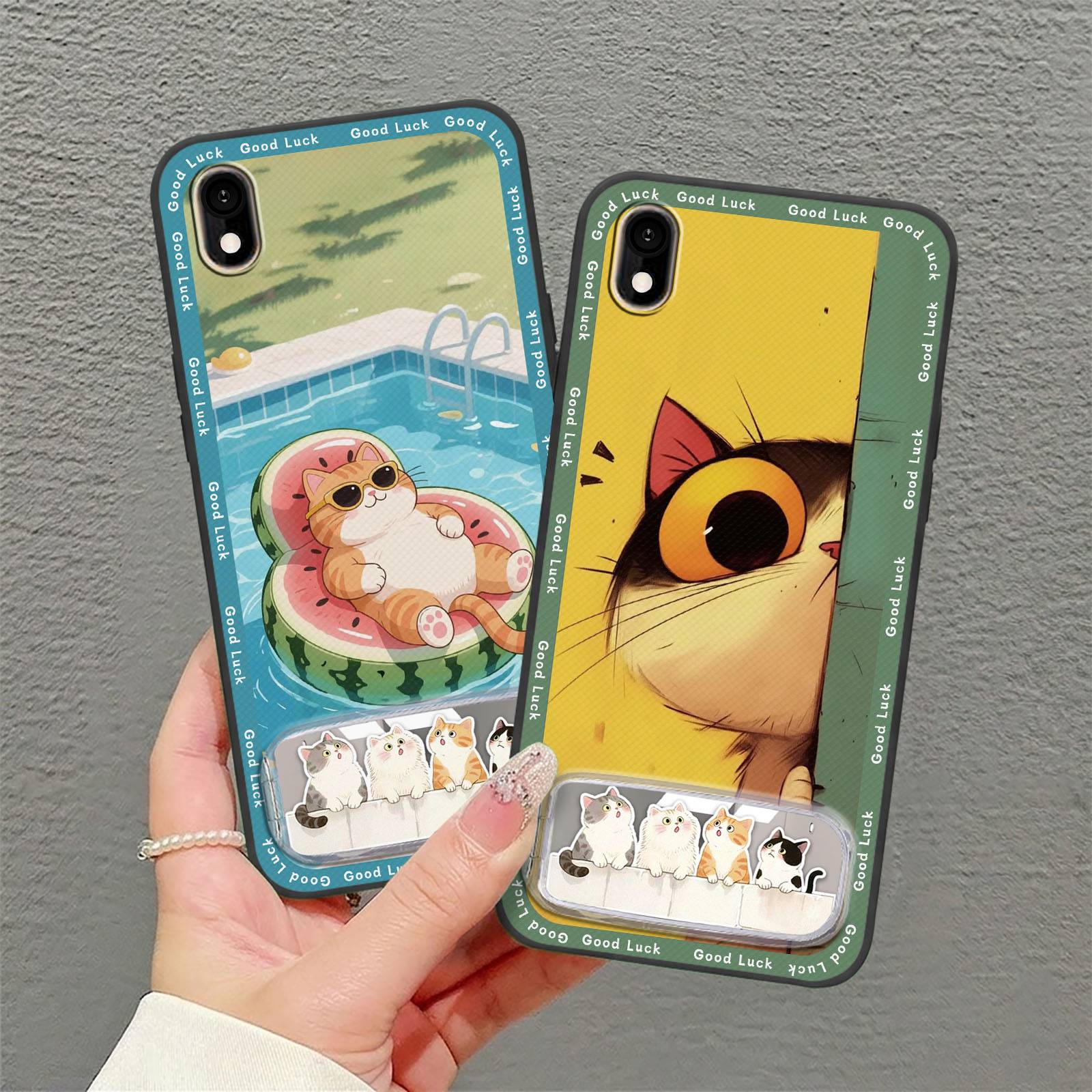 Full wrap Mirror Phone Case For UMIDIGI A11S Anti-knock Durable Makeup Mirror Silicone Cloth Patch Cute Embroidery 3D