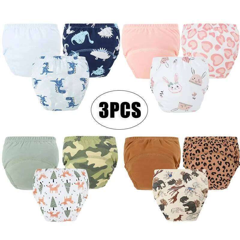 Baby Diaper Set Cartoon Printed Training Pants for Boys Girls Breathable Cotton Reusable Kids Underwear 3Pcs