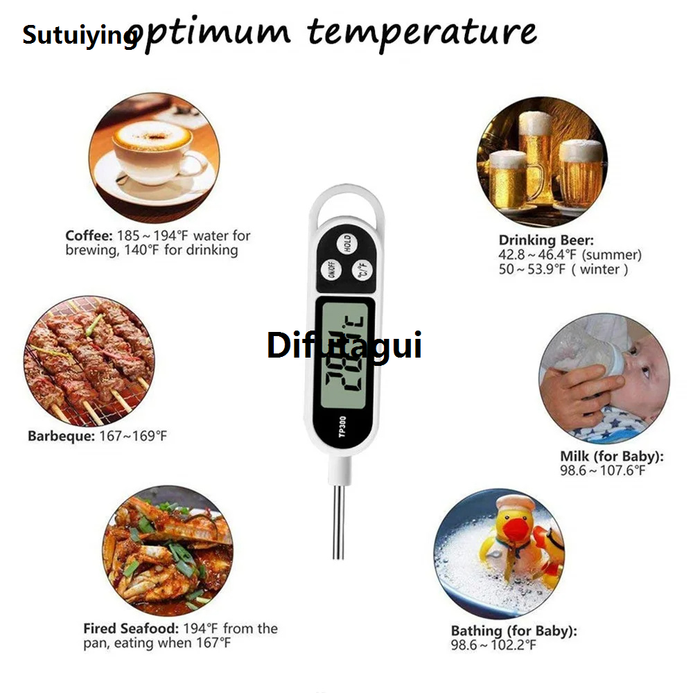 Difutagui Sutuiying 1PC Digital Food Thermometer BBQ Cooking Meat Hot Water Drinks Hot Original Selling Temperature Measure Kitchen Tool Stainless Steel Food Cooking
