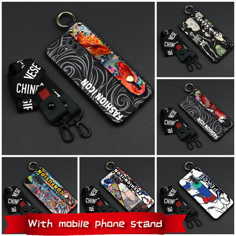 Shockproof Lanyard Phone Case For TCL K70 5G/T522A Cartoon Graffiti Waterproof Durable Wrist Strap Kickstand Protective