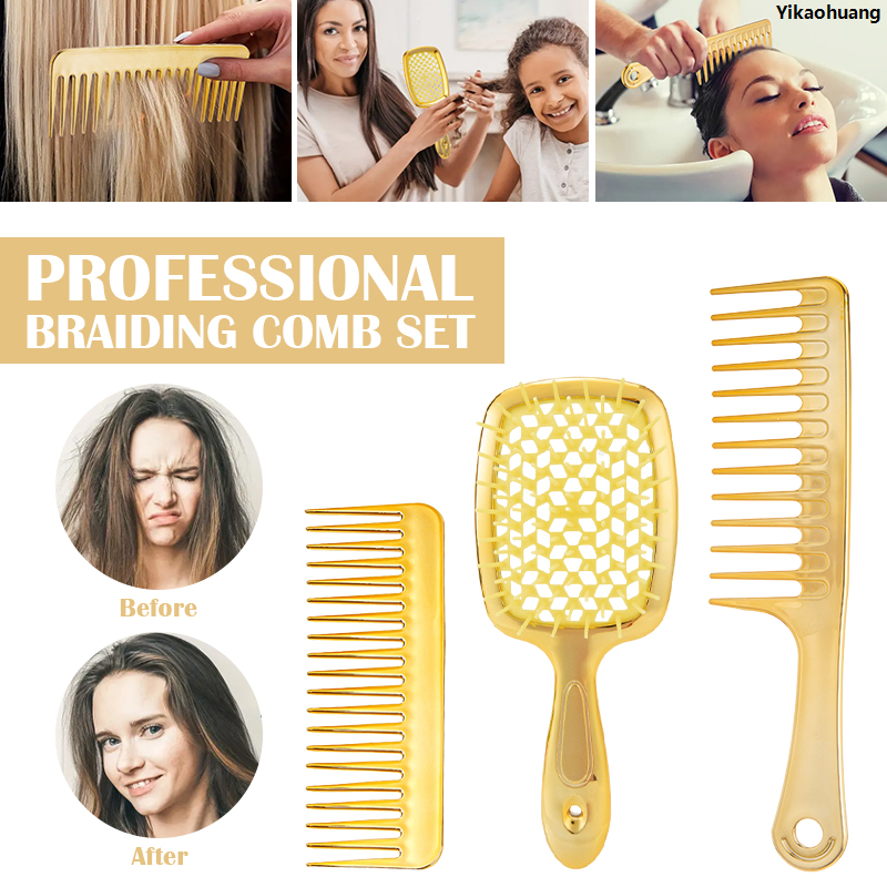 NEW Yikaohuang1-3pcs Profession Detangling Hair Brush Set Professional Barber Comb Scalp Massage Hair Care Golden Salon Air Cushion Hairbrush Luxury