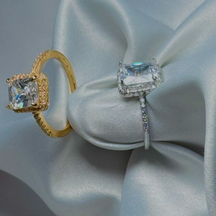 Stylish Silver And Gold Plated Zirconia AD Stone Studded Finger Ring For Women Adjustable