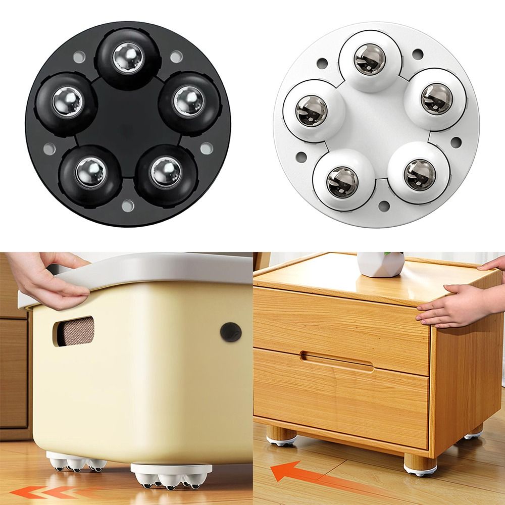 4pcs Durable Super Load-bearing Self Adhesive Caster Wheels 360° Rotating 5 Beads Movable Furniture Chair Leg Heavy Duty Universal Furniture Foot Pads Furniture