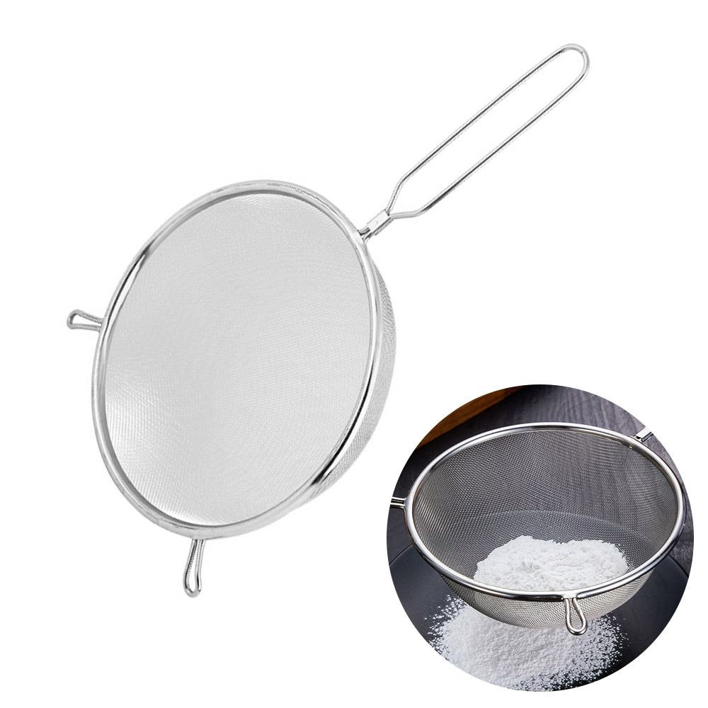 Durable Stainless Steel Flour Filter Screen Handle Soybean Milk Snack French Fries Fine Mesh Strainer Double Ear Screen Cooking Spoon Mesh Strainer Kitchen Tools