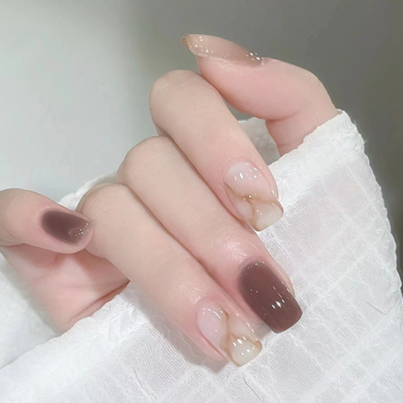 24Pcs Marble Touch Fake Nails with Glue DIY Art Design False Nails Wearable Nails Stylish Pattern Artificial Nails