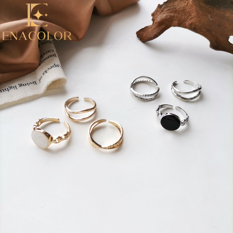 Enacolor Ins Korean Silver Open Rings for Girls Adjust New 2026