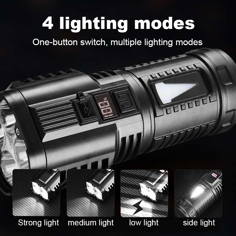 Fashion 4LED Strong Power Led Flashlight with Side Light Rechargeable Flashlight ABS Portable Spotlight Emergency Camping Tactical Lamp
