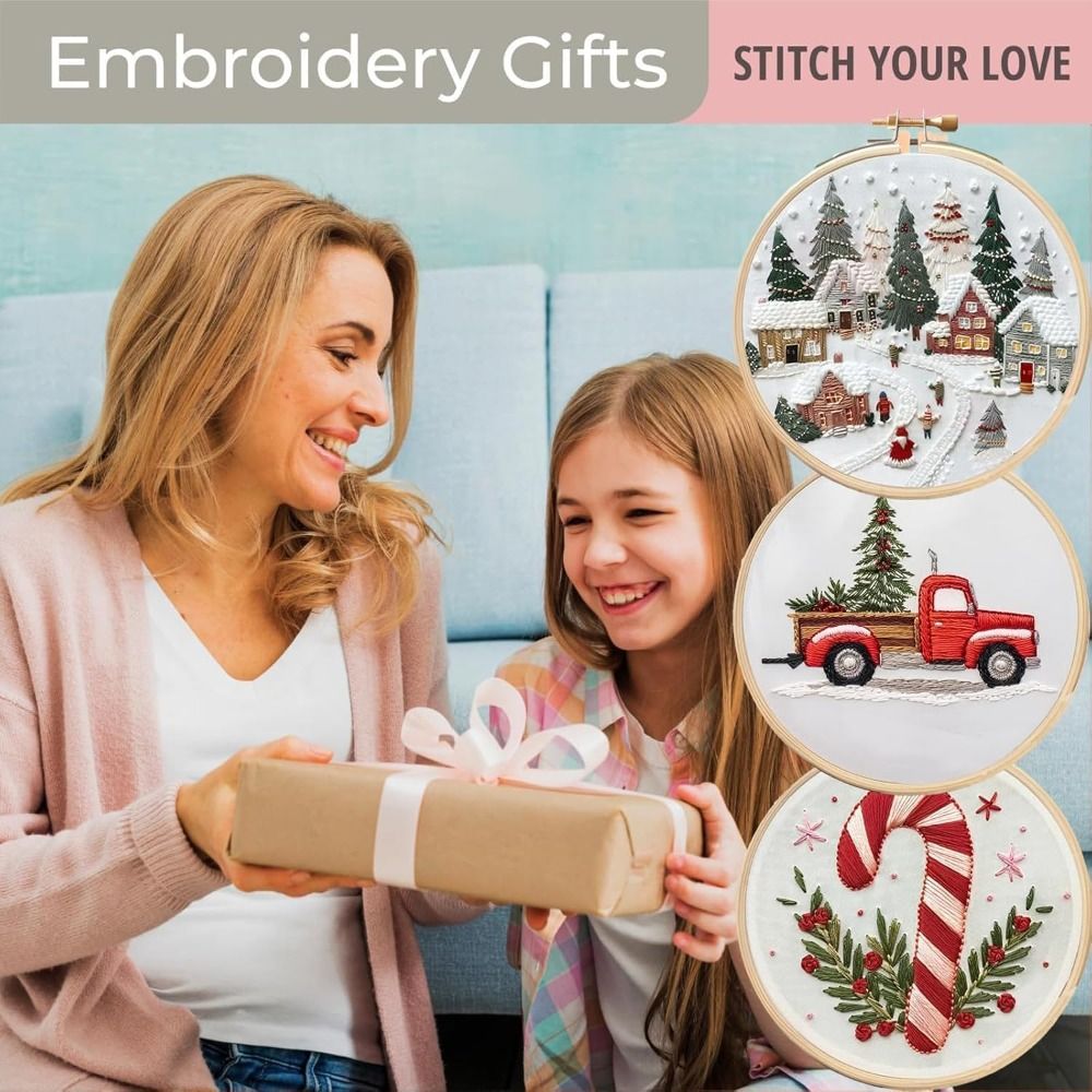 Creative Handmade Christmas Embroidery Kit With Embroidery Hoop Craft Needlepoint Kit Christmas Decoration Embroidery Beginners