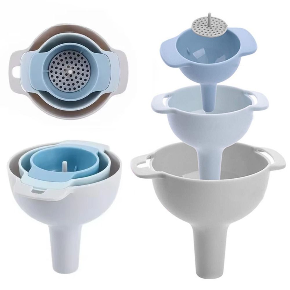 New 4 in 1 Kitchen Funnels Set with Strainer Filter Food Grade Oil Funnel Plastic Detachable Condiment Funnels