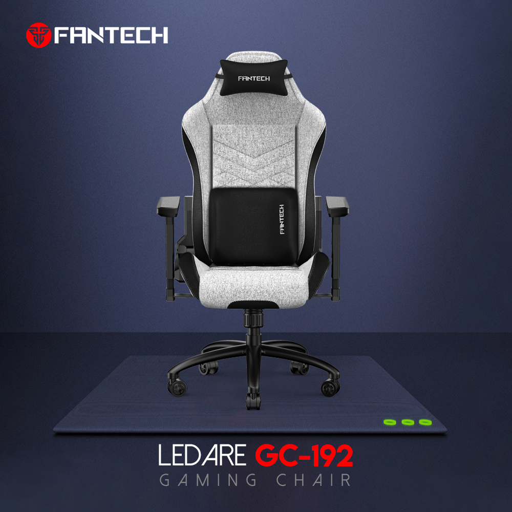 FANTECH LEDARE GC-192 Ergonomic Grey Gaming Chair with Hydraulic Lift, Memory Foam Lumbar Support, and PU Leather Upholstery
