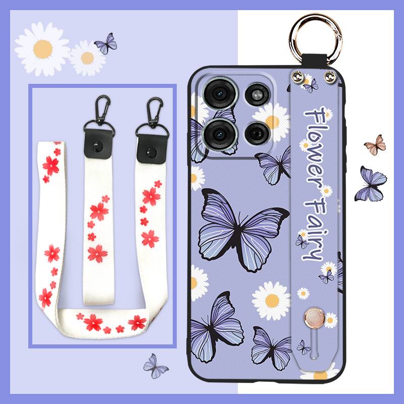 Soft case flower Phone Case For MOTO G75 5G Back Cover Waterproof Lanyard Dirt-resistant Wrist Strap protective ring