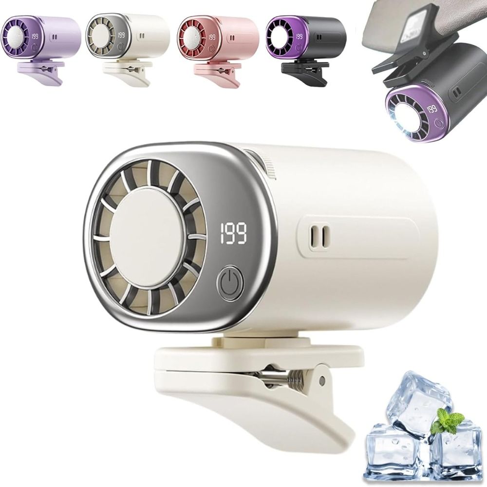 New LED Display Car Clip on Air Conditioner 360° Rotation Wide Clamp Semiconductor Cooling Fan 199 Speeds Adjustable Cooling Gadget Travel Office Home