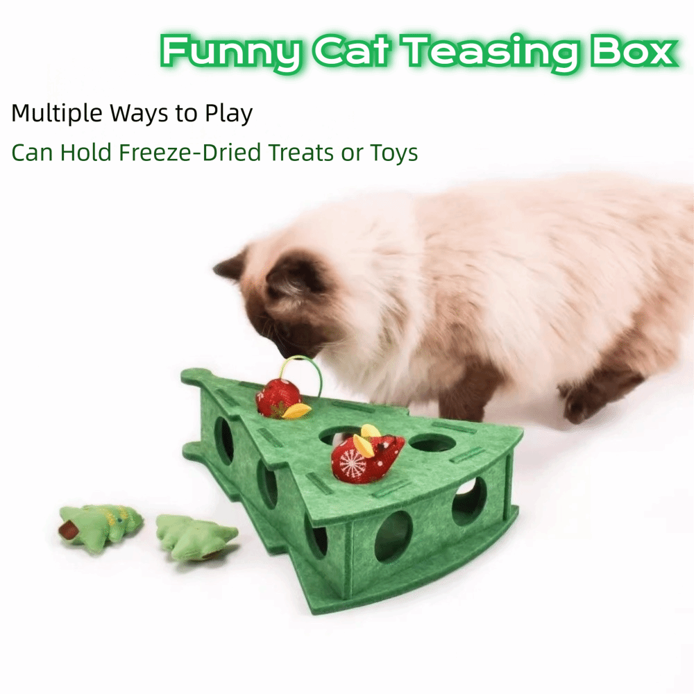 Creative Christmas Tree Shape Cat Scratching Posts with Ball Compact Size Cat Exercise Toy Felt DIY Pet Interactive Toy Kitten