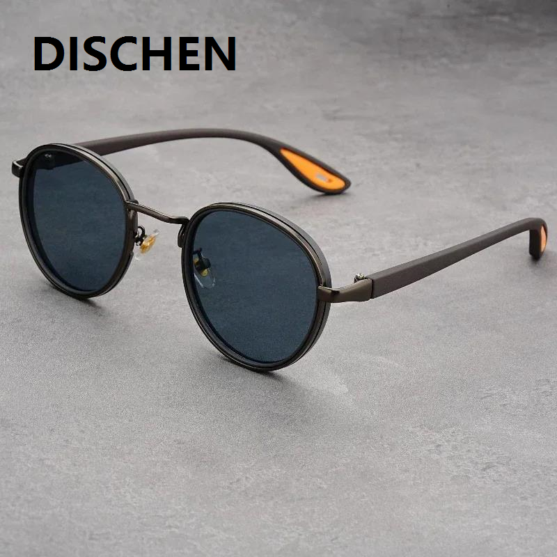 DISCHEN New style Vintage Designer Outdoor Sunglasses Men Round Fashion Plastic Titanium High Quality Sun Glasses Man UV Protection Glasses Woman