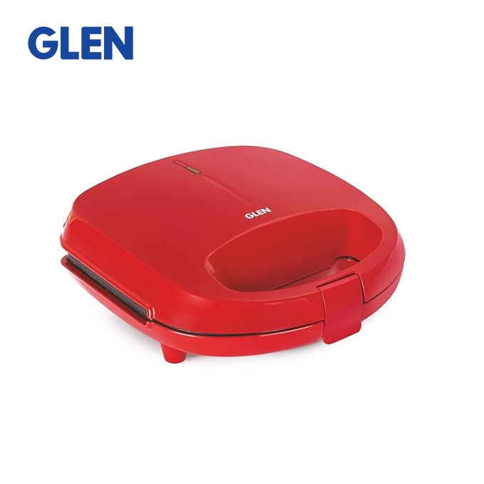 Glen Electric Sandwich Maker with Non-Stick Coating Plates, 700w - Red (3024RSW)