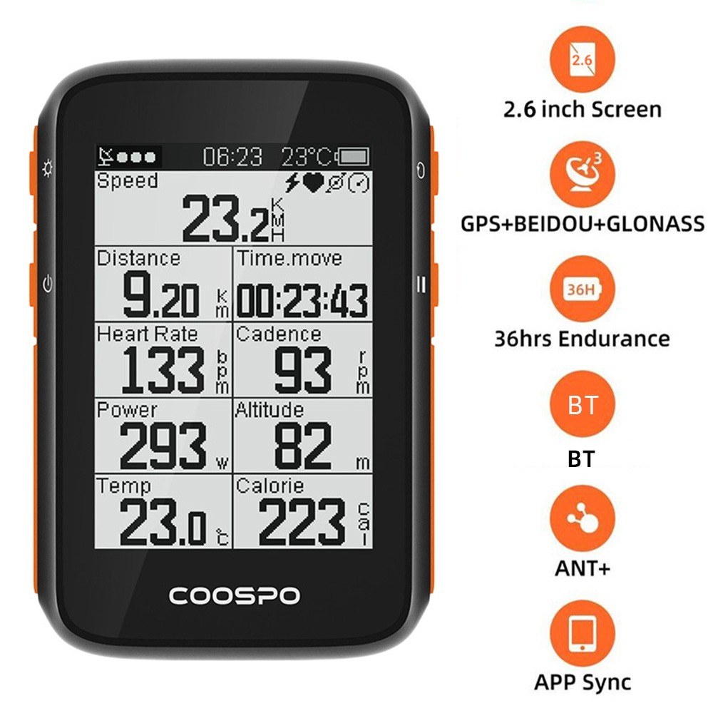 Coospo Wireless Bike Computer Waterproof Bicycle GPS Computer with Au-to Backlight LCD Screen BT Speedometer Odometer for Road Bike MTB