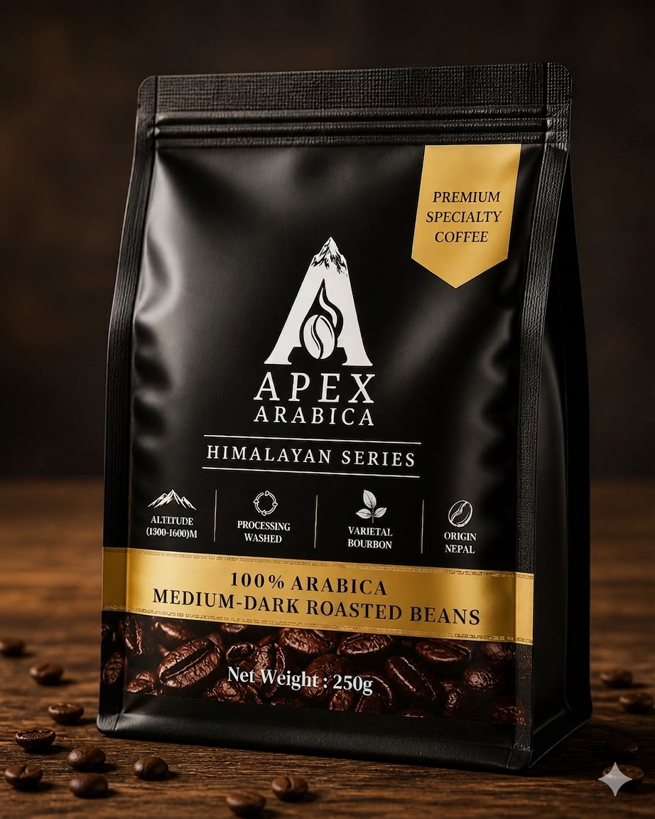 Apex Arabica Coffee Beans 250g | 100% Pure Arabica | Himalayan Specialty Coffee | Premium Medium-Dark Roast | High-Altitude Single Origin Nepal