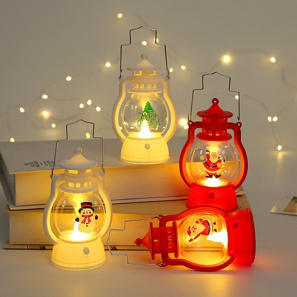 Cute Christmas Lantern LED Lights Handheld Mini Decoration Oil Lamp Santa Claus Portable Glowing Horse Light Home Decor