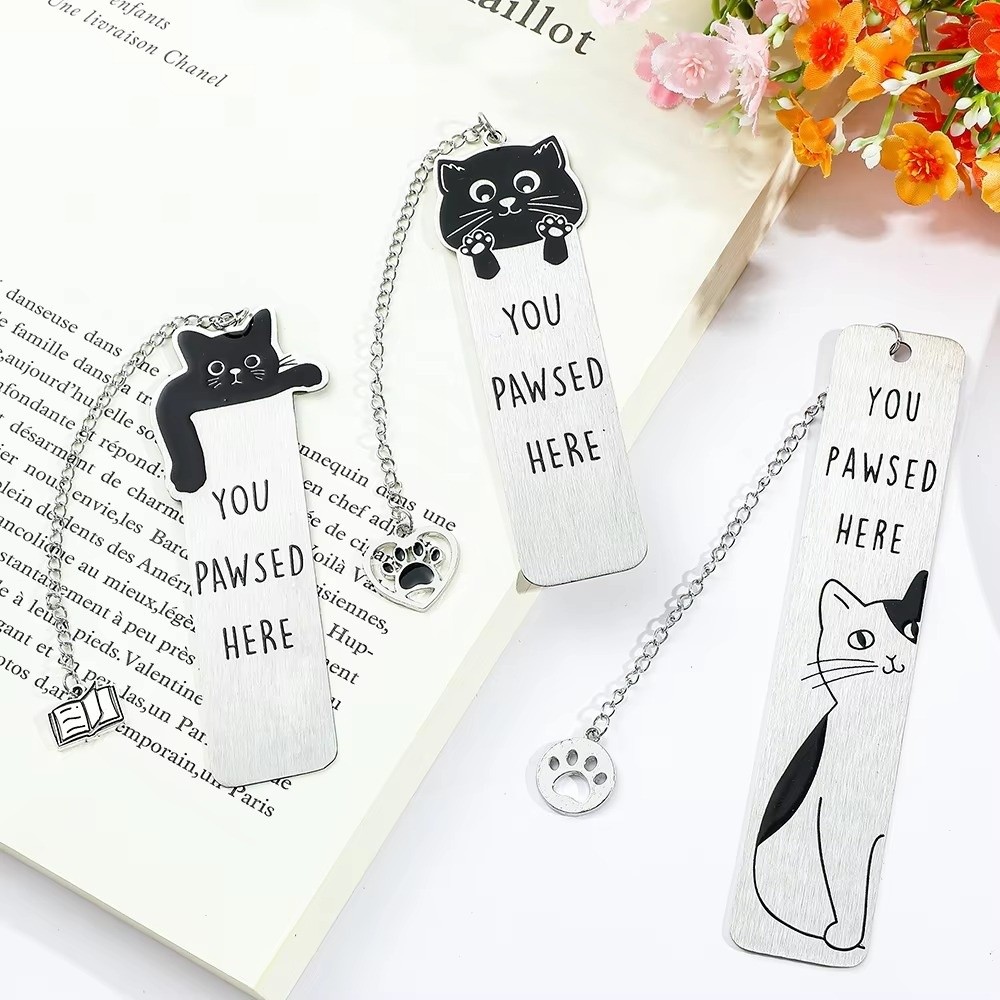 Creative You Pawsed Here Bookmark Stainless Steel Cat Waving Cat Bookmark Black Cat Reading Blessings Bookmark Gift