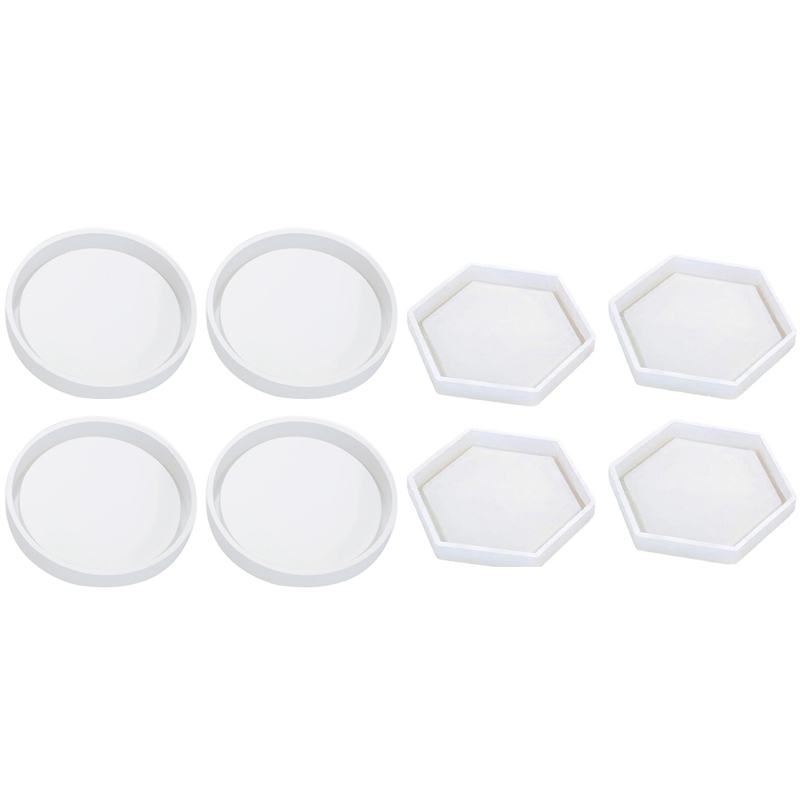 fasdaga 4 Pack Hexagon Silicone Coaster Molds Clear Epoxy Molds & 4 Pack Big Diy Round Coaster Silicone Mold