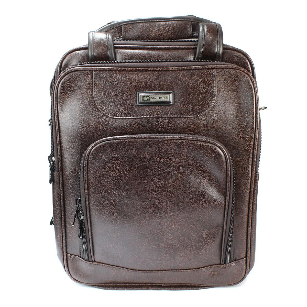 PU Leather Solid Backpack For Men - Brown | Fashion PU Leather Zipped Front and Back Pocket Backpack For Men