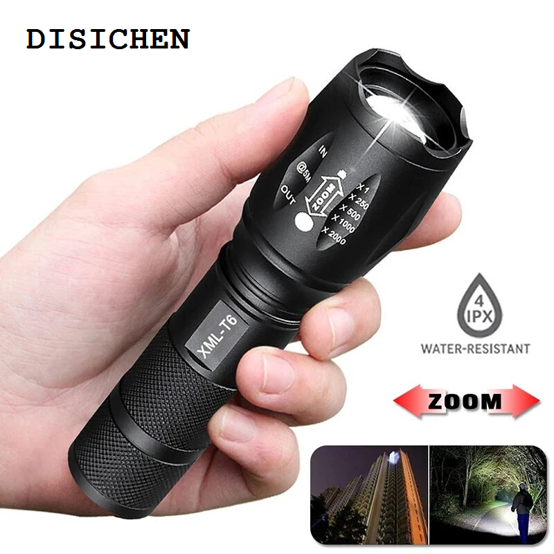 DISICHEN Original Powerful Portable LED Flashlight XML-T6 Torch Using 18650 Rechargeable Battery Outdoor Camping Hiking Tactical Flash Light