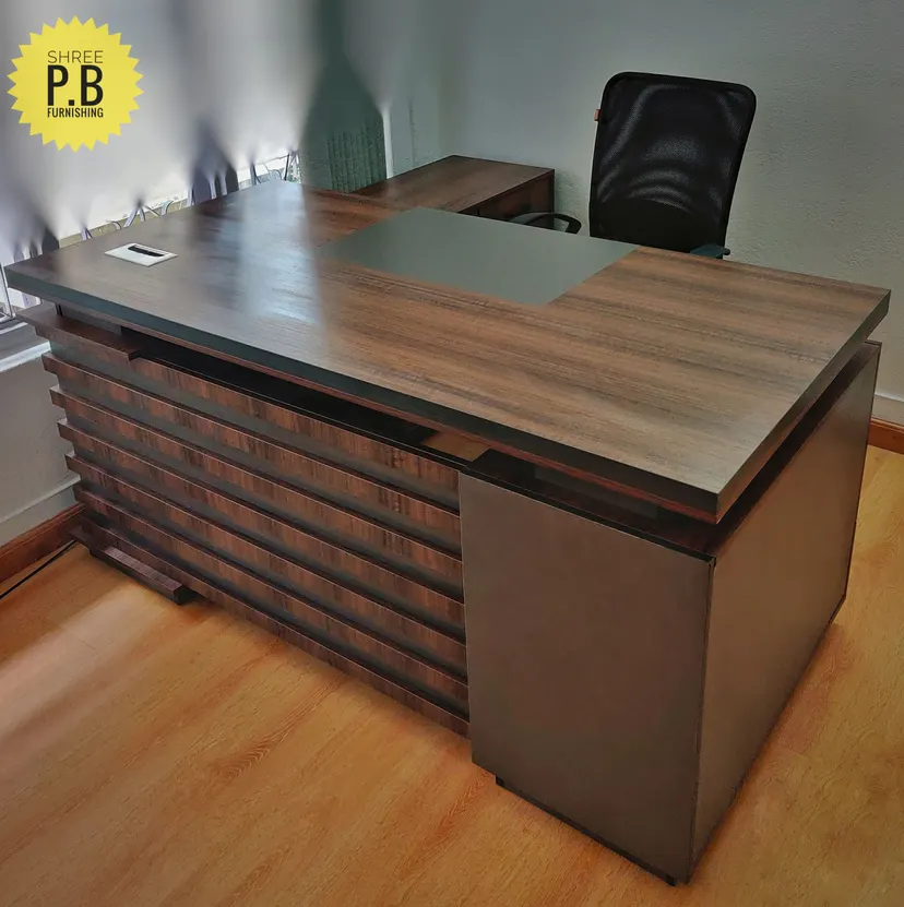 1.6m L-Type Fancy Wooden Stripped Design Executive Desk study table for adult