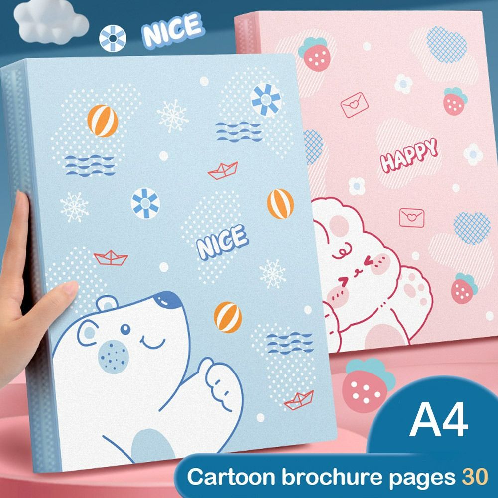 Waterproof Plastic Archives Bag A4 Transparent Bag File Folder Cartoon 30 Pages File Storage Bag Poster