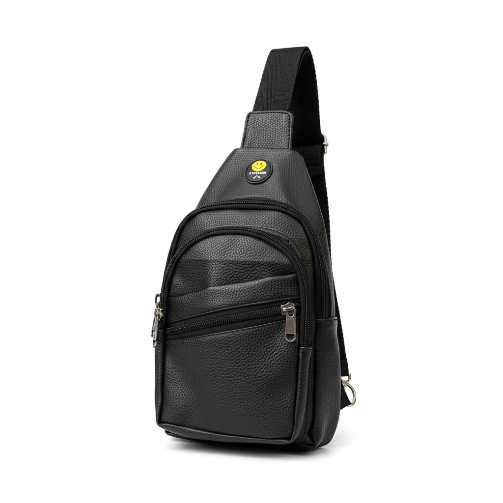 Men Crossbody Bag/ Pu Leather - Black Fashion Premium Leather Cross Body Bag With Zippered Compartment