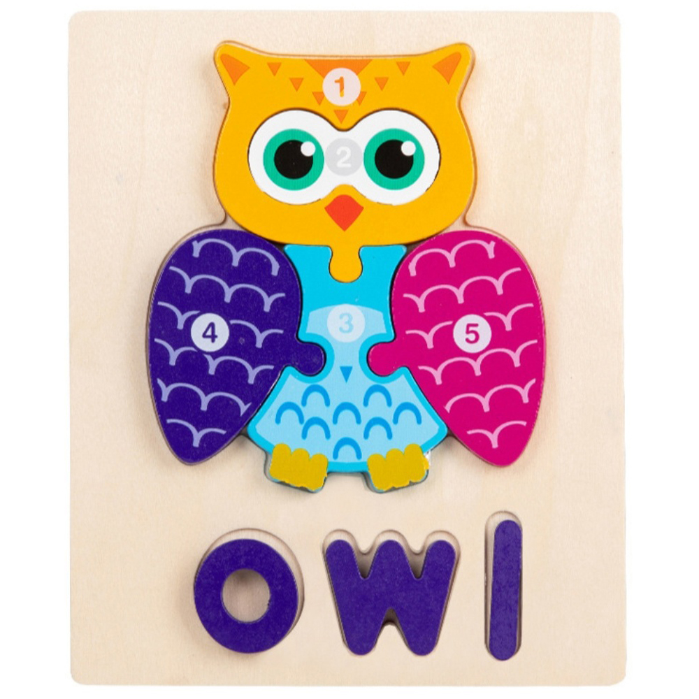 Wooden Owl Design Jigsaw Puzzle for Kids - 3D Chunky Number & Alphabet Learning Puzzle Board - Educational Montessori Toy for Toddlers - Early Learning Toy Gift