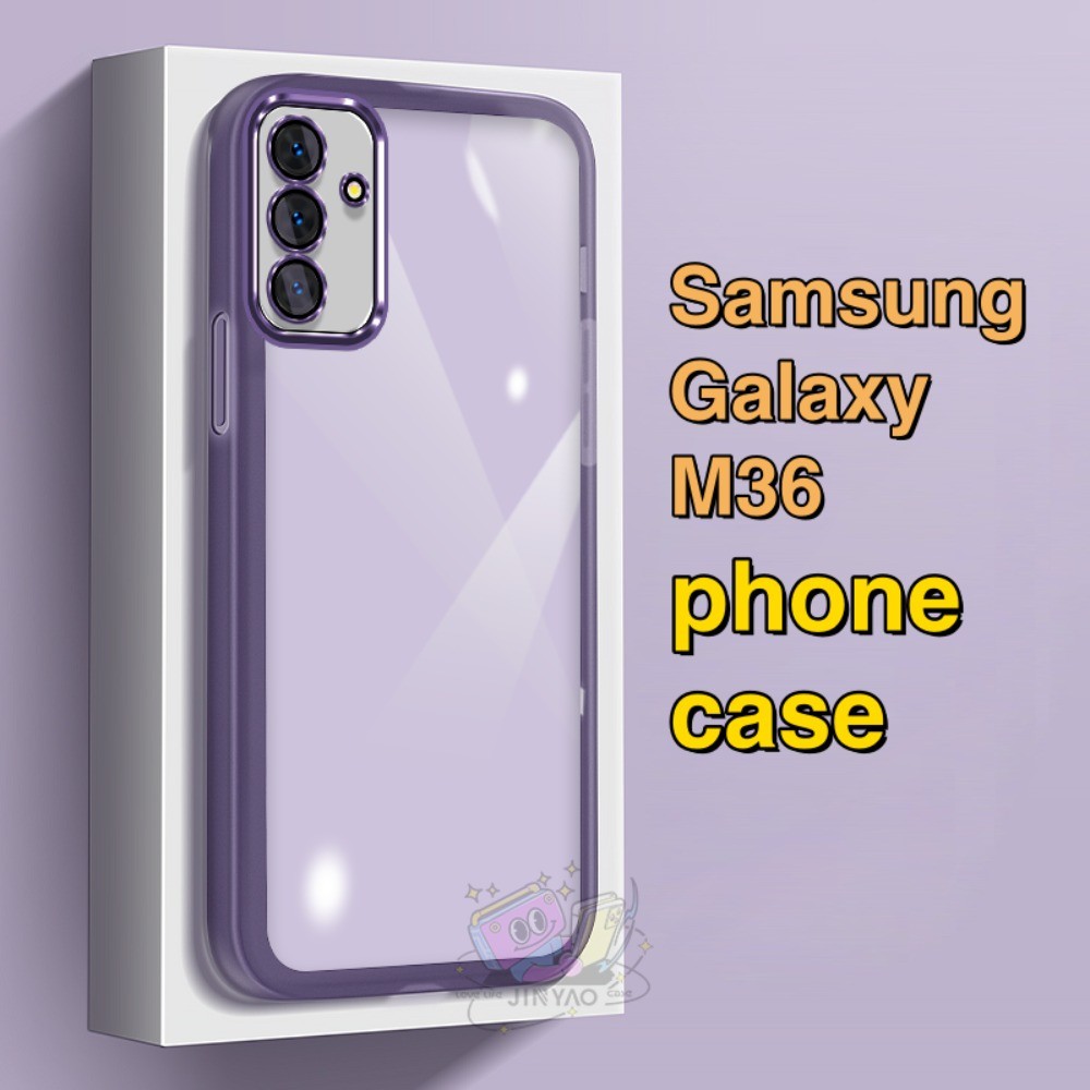 【Popular】 For Samsung Galaxy M36 Phone case transparent Lens protector Lanyard Hole Sense of premium Novel Anti-fingerprint Protective Case black