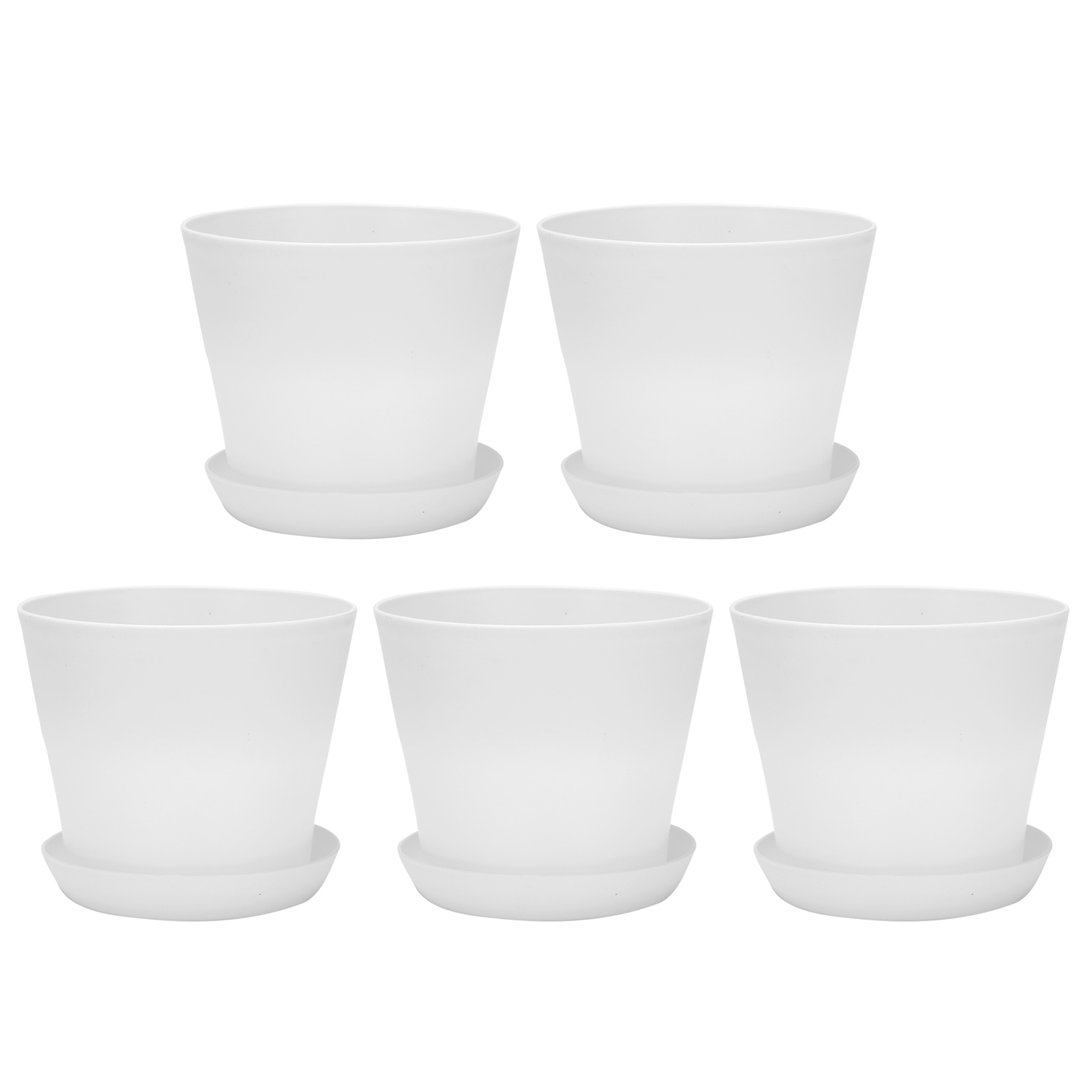 fasdaga 5X Plastic Plant Flower Pot Planter with Saucer Tray Round Gloss Home Garden Decor, White Upper - 17cm/6.69inch