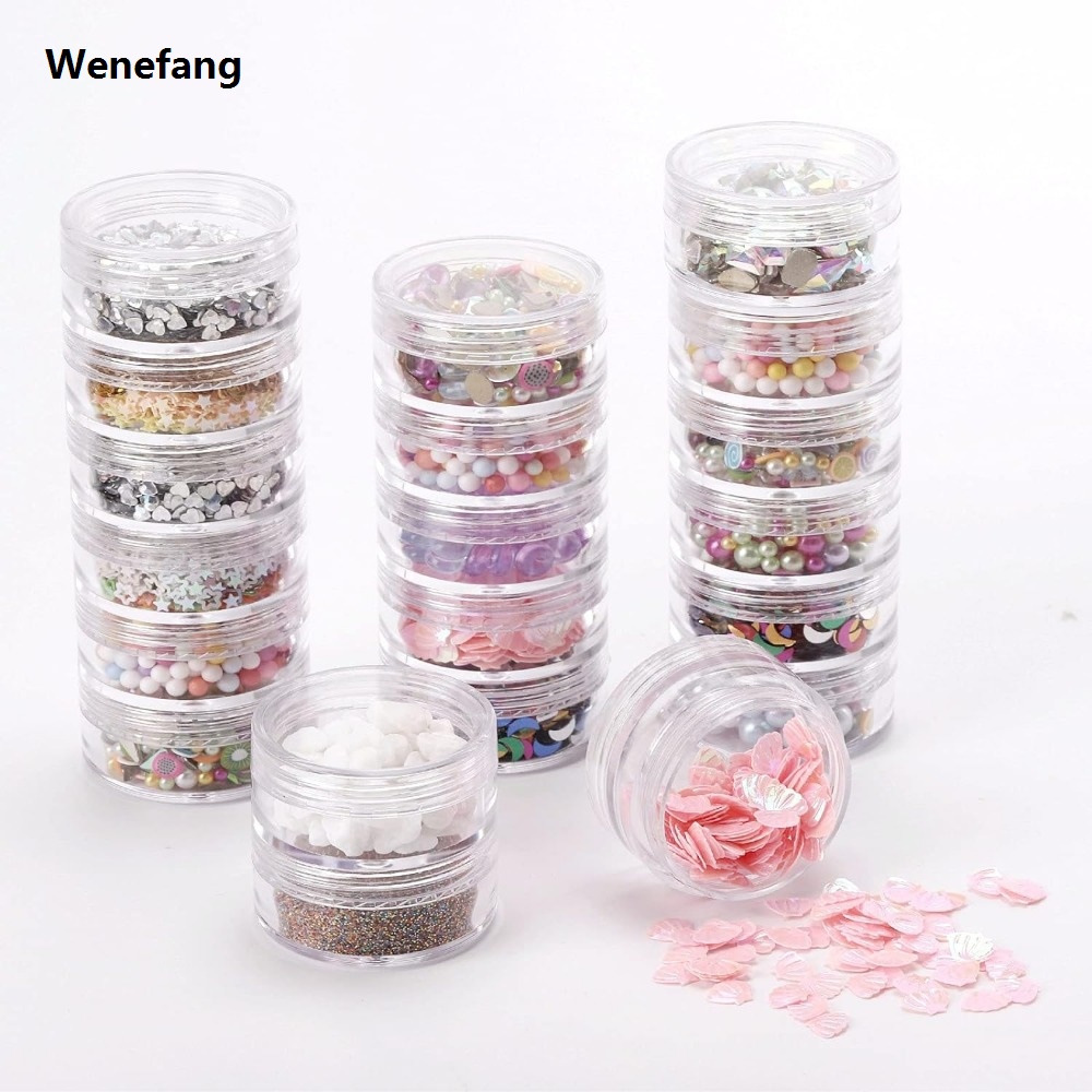 Wenefang 10Pcs Empty Jars Refillable Bottles Cosmetic Jars Eyeshadow Lip Balm Transparent Sample Storage Jars Portable Small Round Box