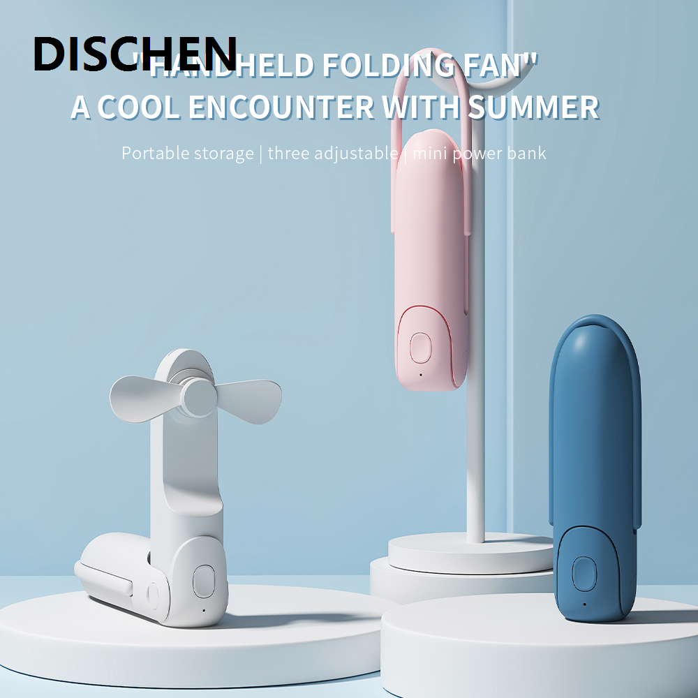 DISCHEN Fashion Mini Fan Portable Rechargeable Electric Air Cooling Fan 3 Speeds Small Pocket Fan with Power Bank Flashlight for Travel Outdoor