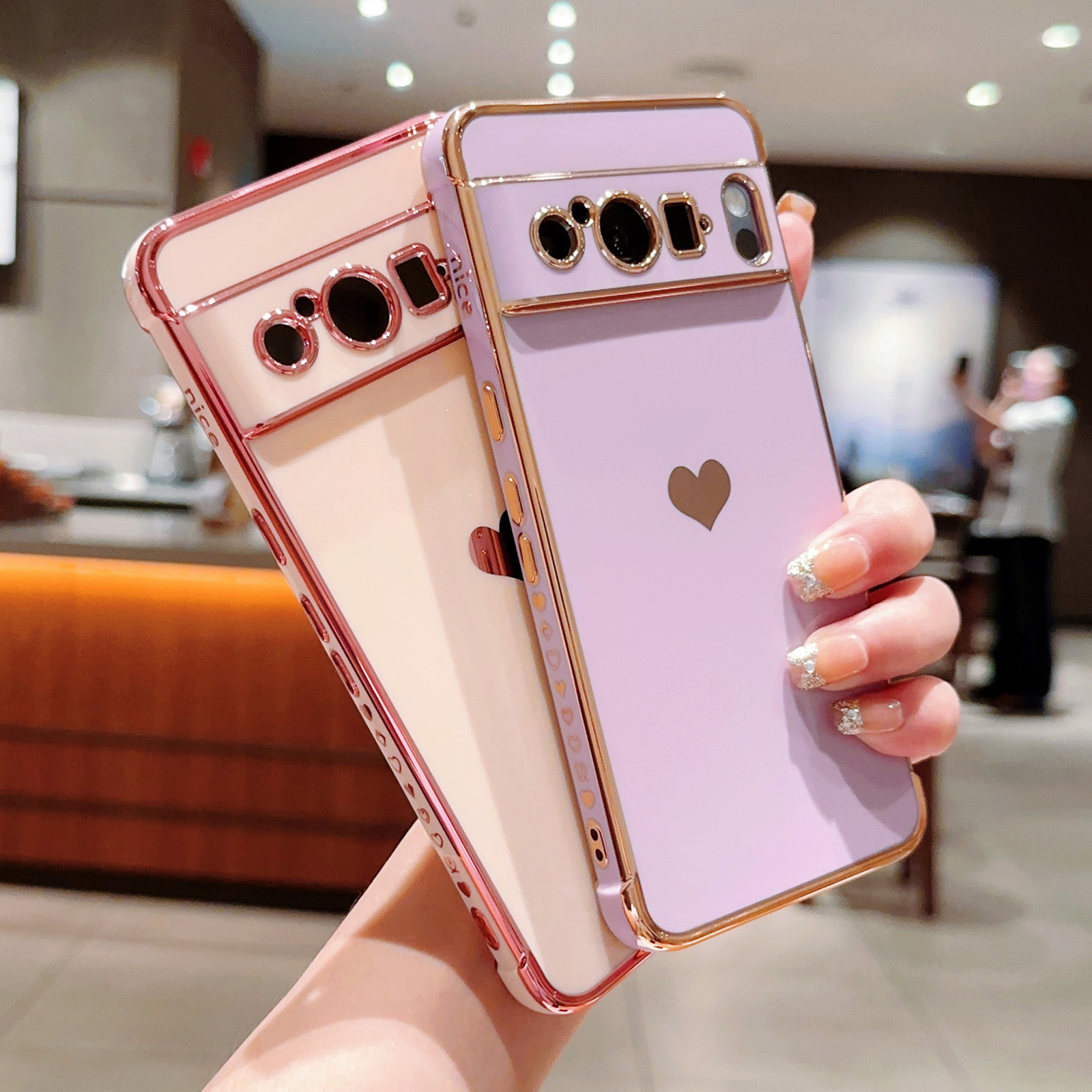 2025Luxury Plating Love Heart Shockproof Case For Google Pixel 8 Pro Pixel 7A Bumper Soft Silicone Back Cover SMGSLIB Mother