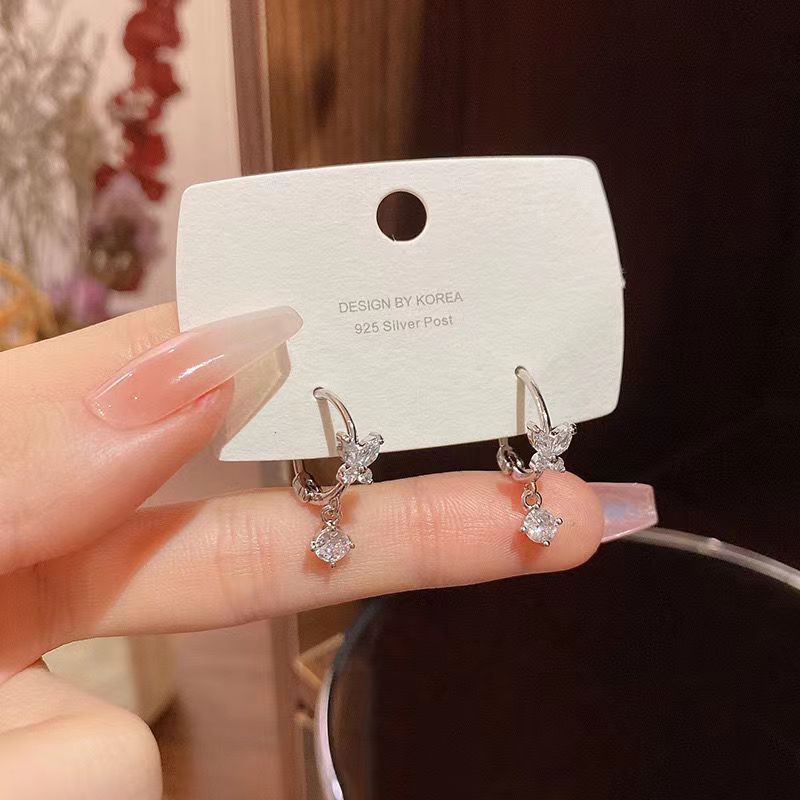 Clear Butterfly Cute Small Glitter Diamond Earrings Diamond Inlaid Japanese and Korean Versatile Earrings, Earrings, Female Trendy Student Stud Earrings