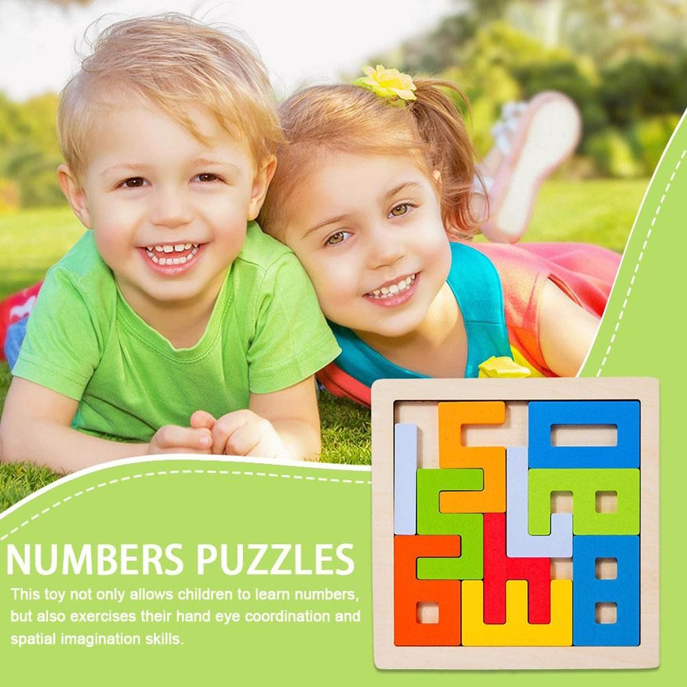 Interesting Colorful Number 3D Wooden Blocks Puzzle Thinking Training Learning Cognition Manipulative Games Square Early Education Toy
