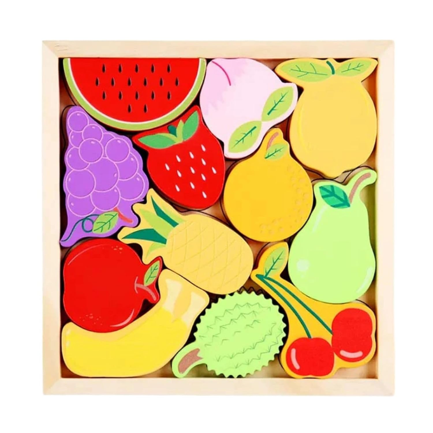 Premium Wooden 3D Fruit Jigsaw Puzzle for Kids - Montessori Educational Early Learning Toy - Brain Teaser & Shape Sorting Game for Toddlers (16.5cm) - Safe & Non-Toxic Creative Gift